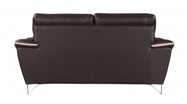 69" Brown And Silver Faux Leather Love Seat
