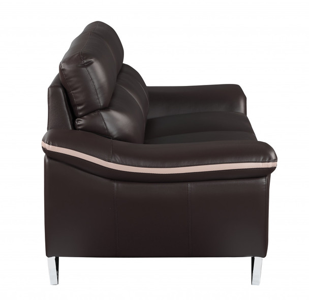49" Brown And Silver Leather Match Club Chair