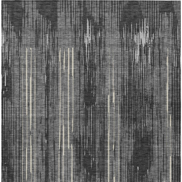 10' X 14' Charcoal Gray And Ivory Striped Washable Indoor Outdoor Area Rug