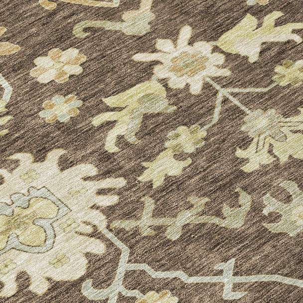 9' X 12' Chocolate And Beige Floral Washable Indoor Outdoor Area Rug