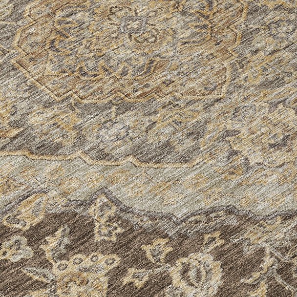 9' X 12' Chocolate Beige And Gray Oriental Washable Indoor Outdoor Area Rug