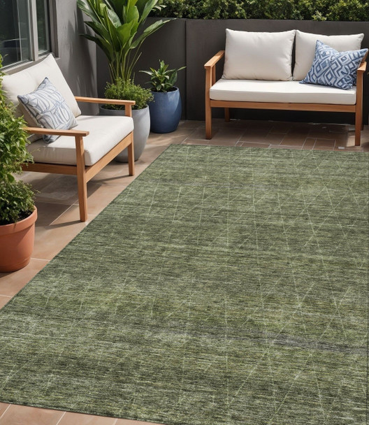 5' X 8' Olive Green And Ivory Geometric Washable Indoor Outdoor Area Rug