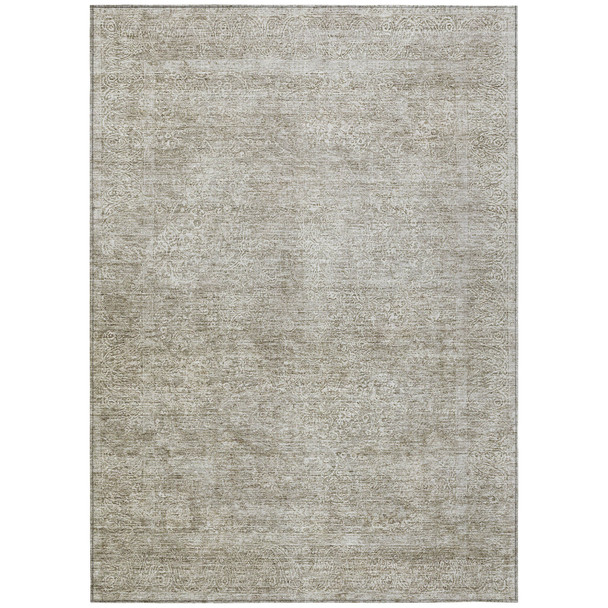 3' X 5' Linen And Gray Floral Washable Indoor Outdoor Area Rug