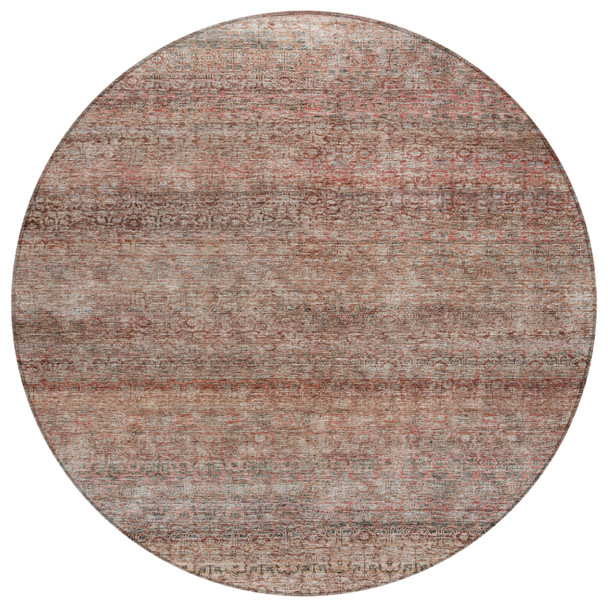 8' Coral And Black Round Striped Washable Indoor Outdoor Area Rug