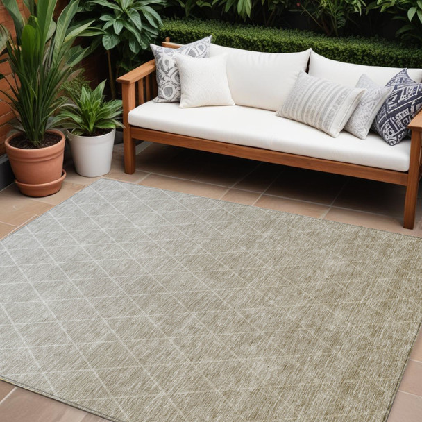 10' X 14' Taupe And Gray Geometric Washable Indoor Outdoor Area Rug