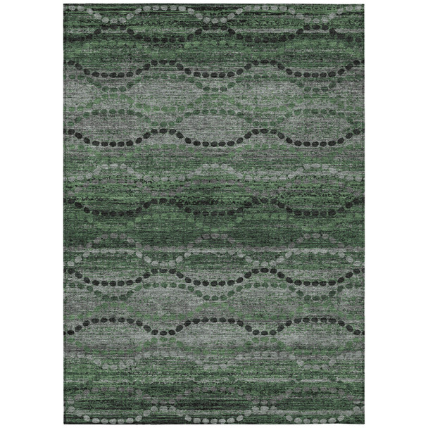 9' X 12' Olive Green And Gray Ogee Washable Indoor Outdoor Area Rug
