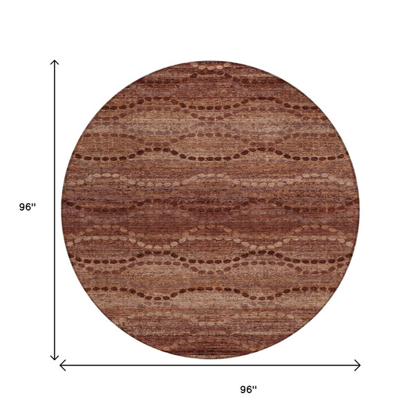 8' Rust And Copper Round Ogee Washable Indoor Outdoor Area Rug