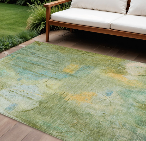 10' X 14' Sage And Gold Abstract Washable Indoor Outdoor Area Rug