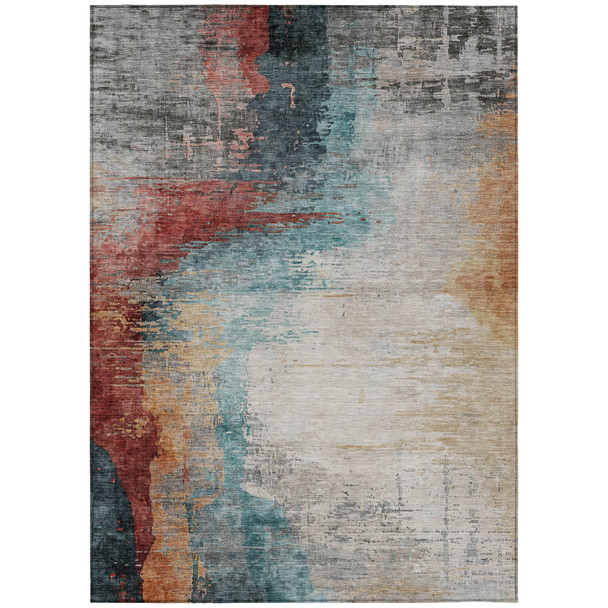 10' X 14' Teal Blue Mauve And Beige Abstract Washable Indoor Outdoor Area Rug