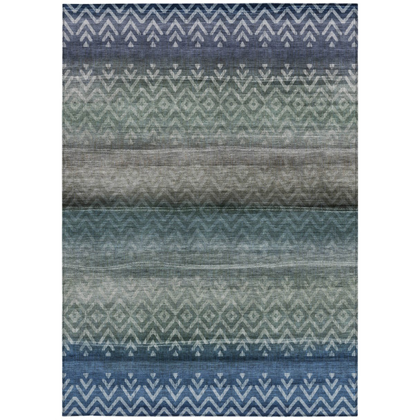 5' X 8' Blue And Gray Geometric Washable Indoor Outdoor Area Rug