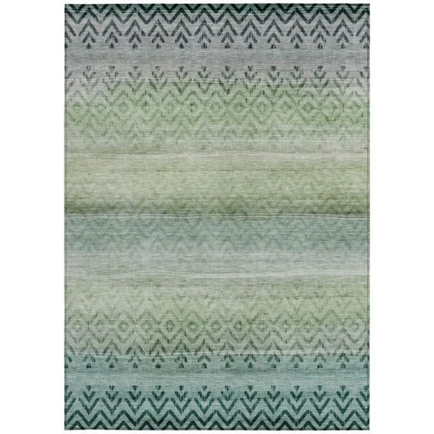 3' X 5' Teal Blue And Green Geometric Washable Indoor Outdoor Area Rug