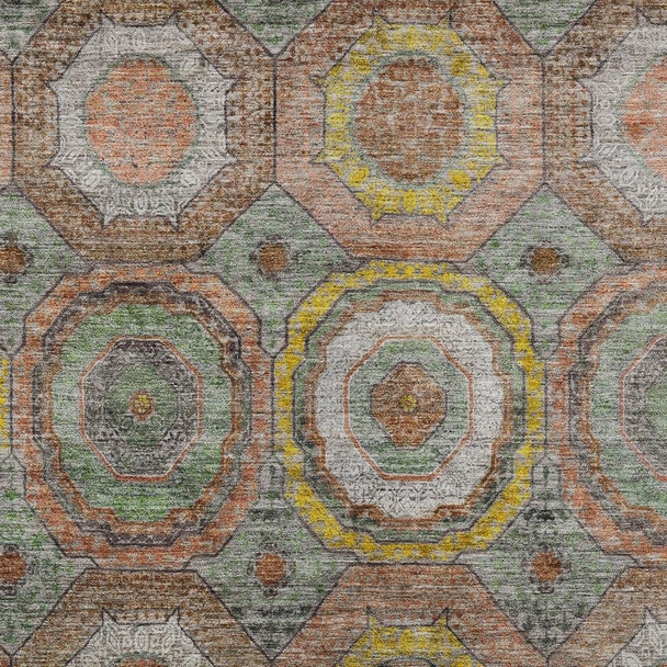 5' X 8' Sage Copper And Gold Geometric Washable Indoor Outdoor Area Rug