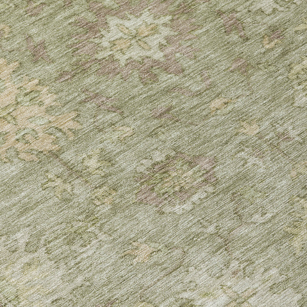 5' X 8' Sage And Beige Floral Washable Indoor Outdoor Area Rug