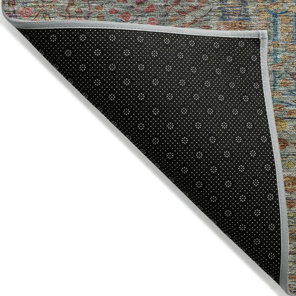8' X 10' Green Red And Navy Blue Floral Washable Indoor Outdoor Area Rug