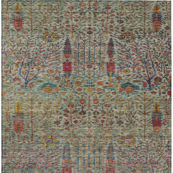 10' X 14' Green Red And Navy Blue Floral Washable Indoor Outdoor Area Rug