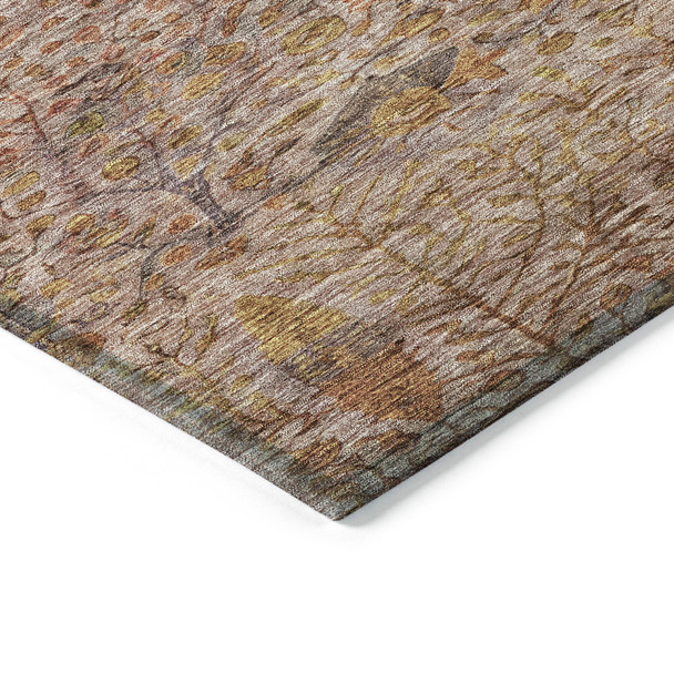 8' Terra Cotta And Beige Round Floral Washable Indoor Outdoor Area Rug