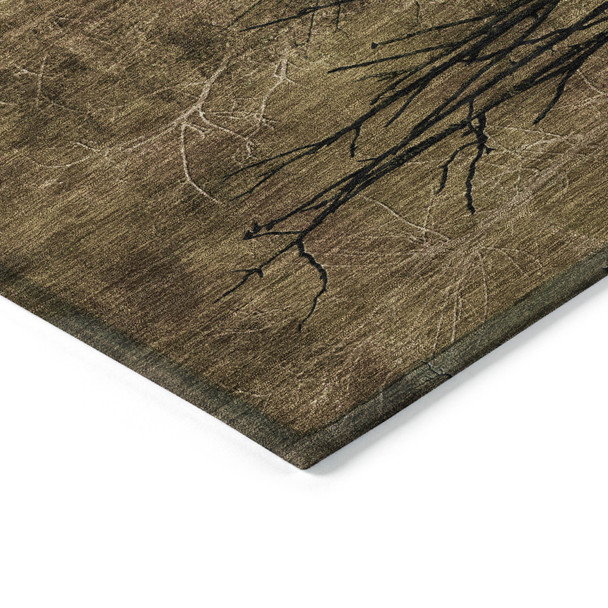 9' X 12' Brown And Charcoal Floral Washable Indoor Outdoor Area Rug