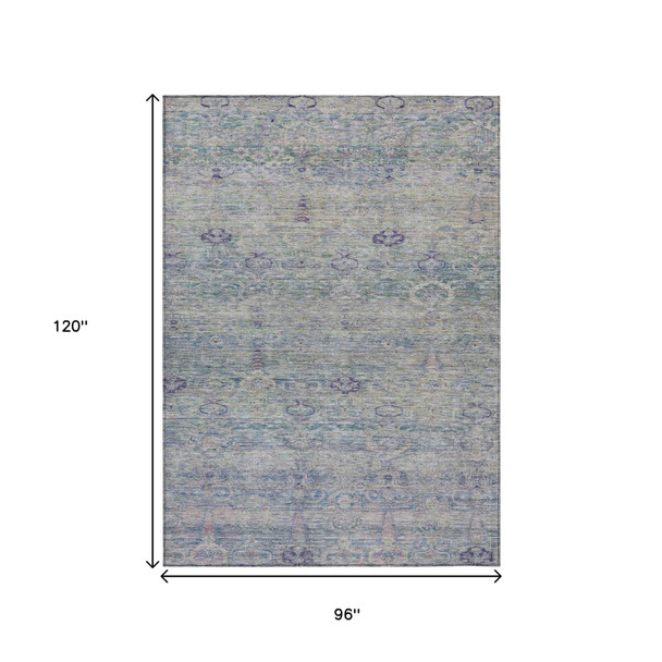 8' X 10' Plum And Silver Oriental Washable Indoor Outdoor Area Rug