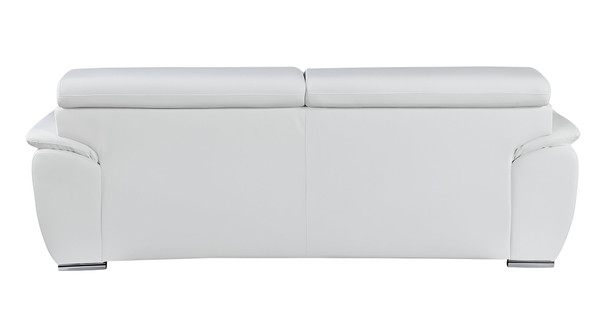 86" White Leather Sofa With Silver Legs