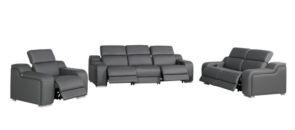 Three Piece Dark Gray Leather Six Person Seating Set