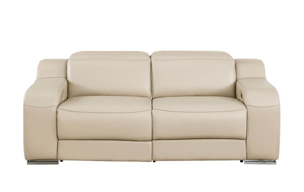 Three Piece Beige Leather Five Person Seating Set