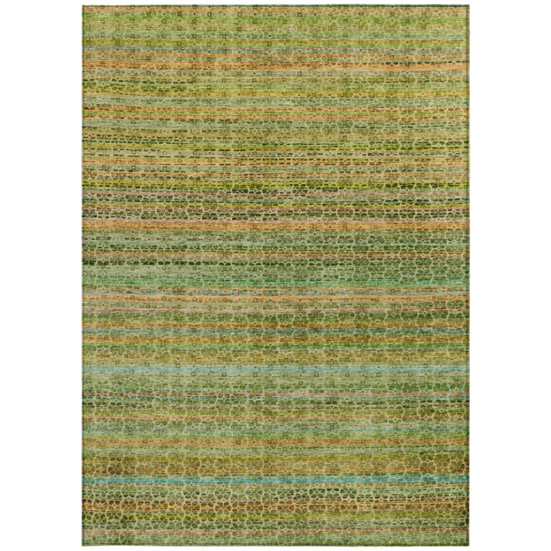 9' X 12' Green Copper And Teal Blue Striped Washable Indoor Outdoor Area Rug