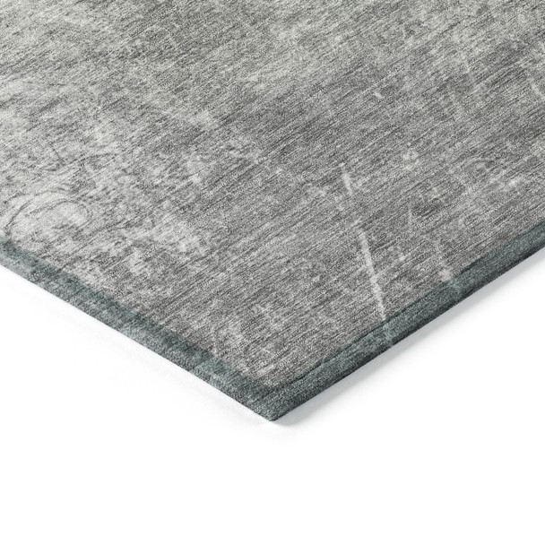 8' Gray And Silver Round Abstract Washable Indoor Outdoor Area Rug