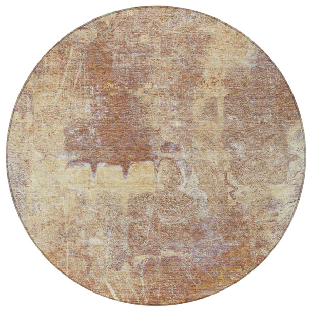 8' Terra Cotta And Beige Round Abstract Washable Indoor Outdoor Area Rug