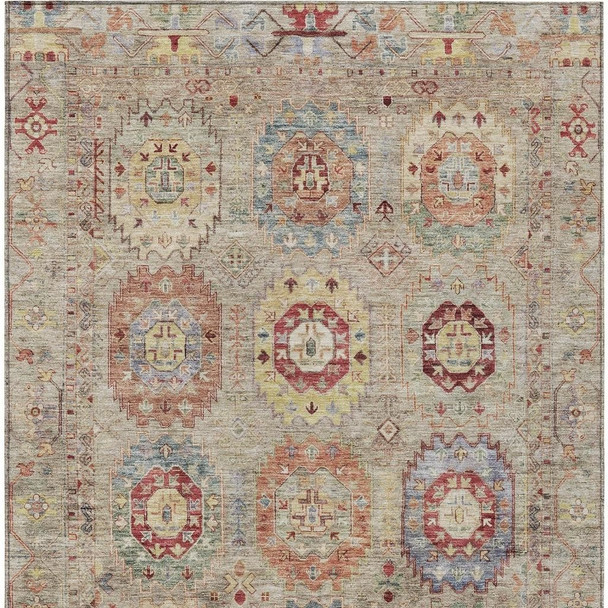 10' X 14' Beige Red And Blue Medallion Washable Indoor Outdoor Area Rug