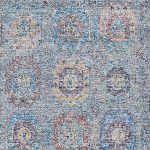 9' X 12' Blue Wheat And Copper Medallion Washable Indoor Outdoor Area Rug