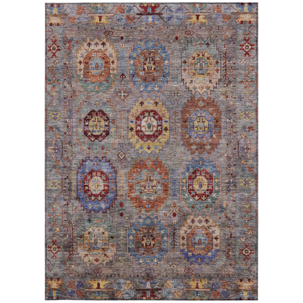 8' X 10' Gray Burgundy And Gold Medallion Washable Indoor Outdoor Area Rug