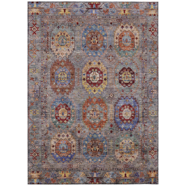 9' X 12' Gray Burgundy And Gold Medallion Washable Indoor Outdoor Area Rug