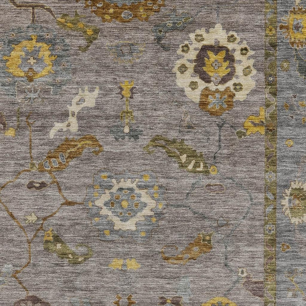 3' X 5' Pewter Gray And Gold Floral Medallion Washable Indoor Outdoor Area Rug