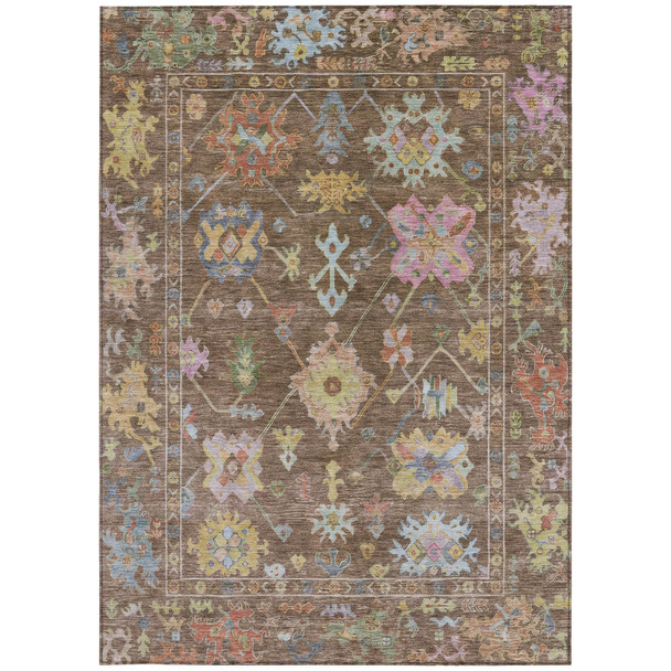 3' X 5' Brown Pink And Blue Floral Washable Indoor Outdoor Area Rug