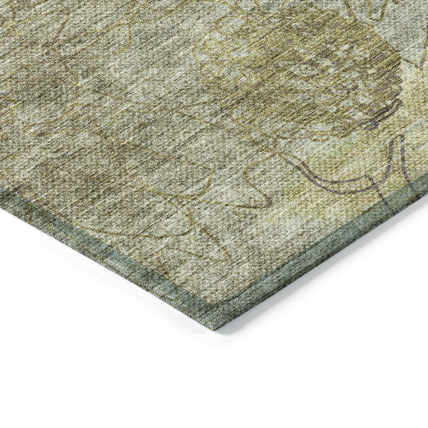 9' X 12' Taupe And Wheat Floral Washable Indoor Outdoor Area Rug