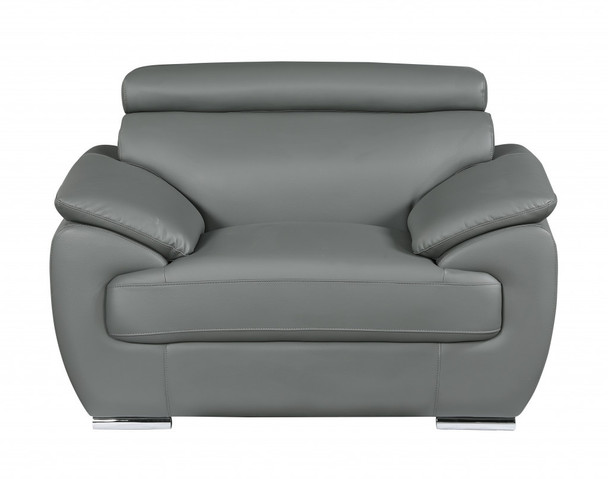 38" Gray And Silver Genuine Leather Chair and a Half