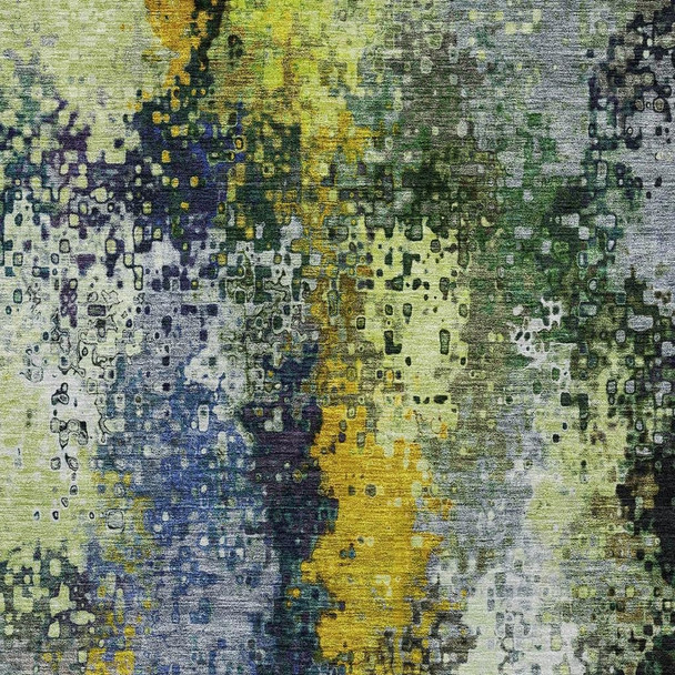9' X 12' Green Gold And Charcoal Abstract Washable Indoor Outdoor Area Rug