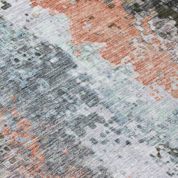 9' X 12' Granite Gray Ivory And Coral Abstract Washable Indoor Outdoor Area Rug
