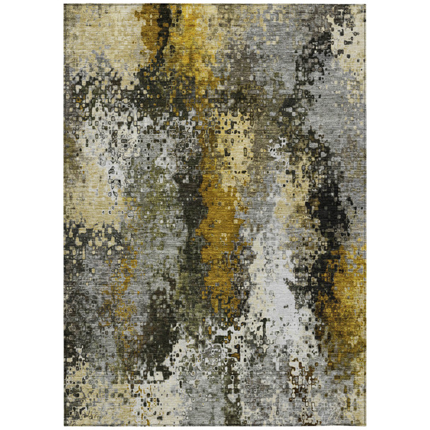 5' X 8' Pewter Gold And Silver Abstract Washable Indoor Outdoor Area Rug