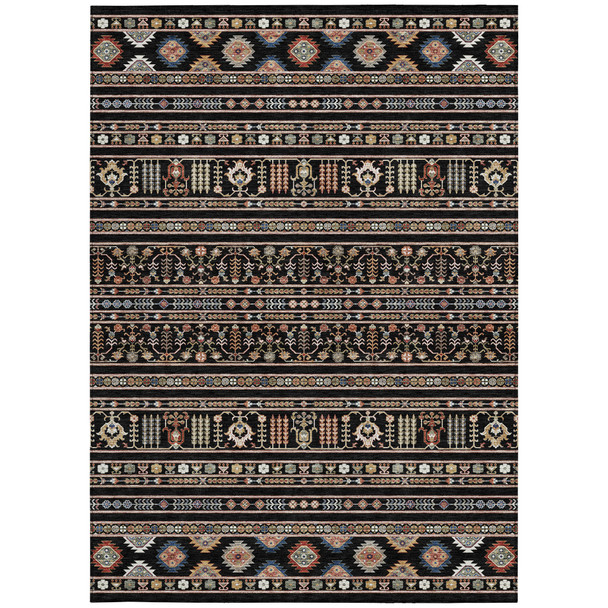 8' X 10' Black Blue And Copper Tribal Washable Indoor Outdoor Area Rug