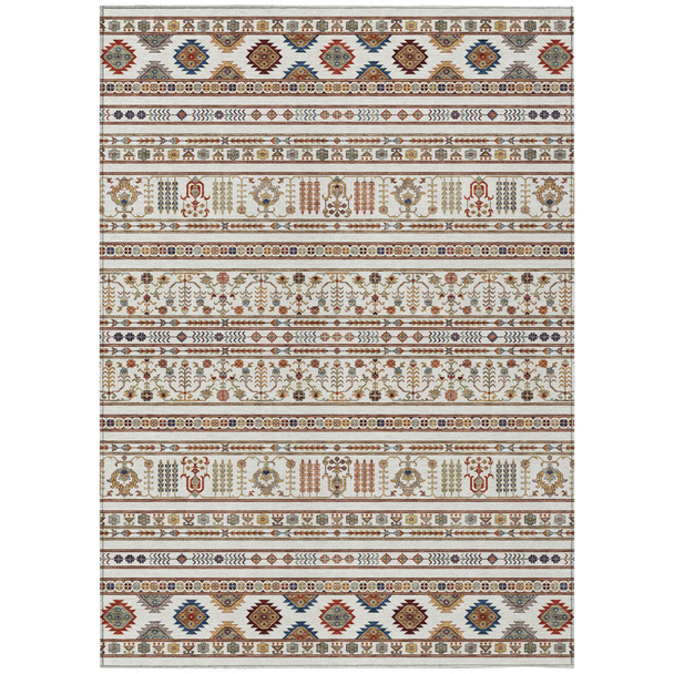 10' X 14' Ivory Blue And Copper Tribal Washable Indoor Outdoor Area Rug