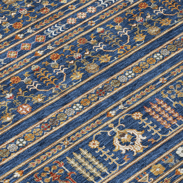 10' X 14' Navy Blue Copper And Gold Tribal Washable Indoor Outdoor Area Rug