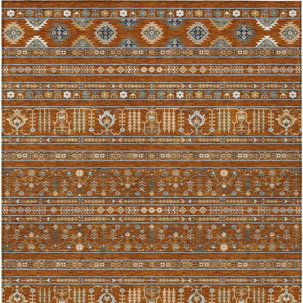 8' X 10' Rust Blue And Ivory Tribal Washable Indoor Outdoor Area Rug