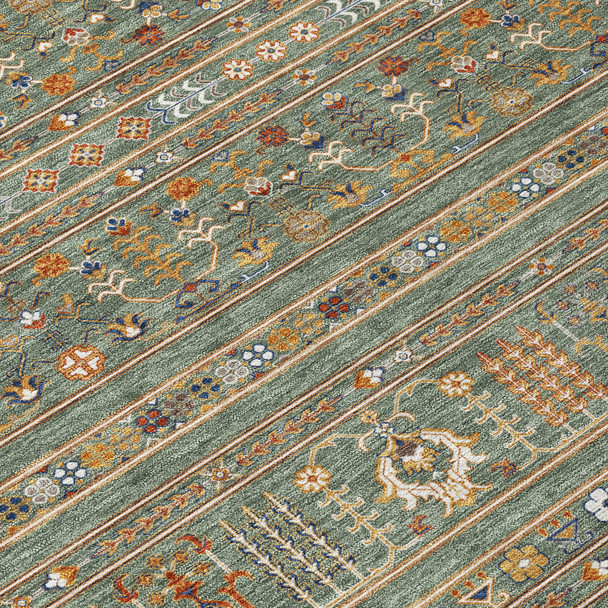 5' X 8' Sage Gold And Copper Tribal Washable Indoor Outdoor Area Rug