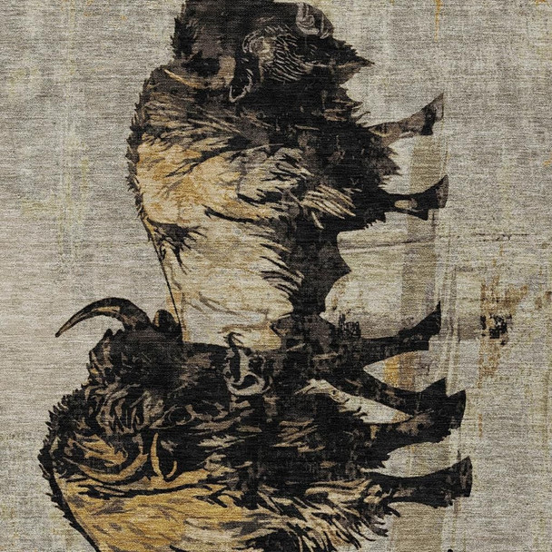 8' X 10' Khaki Black And Ivory Animal Print Washable Indoor Outdoor Area Rug