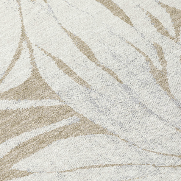 10' X 14' Beige Ivory And Gold Floral Washable Indoor Outdoor Area Rug