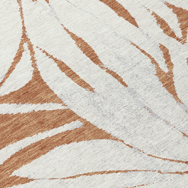 10' X 14' Copper Ivory And Gold Floral Washable Indoor Outdoor Area Rug
