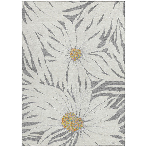 3' X 5' Gray Ivory And Gold Floral Washable Indoor Outdoor Area Rug
