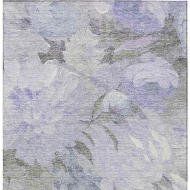 9' X 12' Lavender And Ivory Floral Washable Indoor Outdoor Area Rug