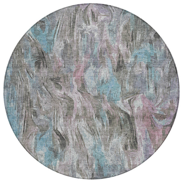 8' Taupe Teal Blue And Gray Round Abstract Washable Indoor Outdoor Area Rug